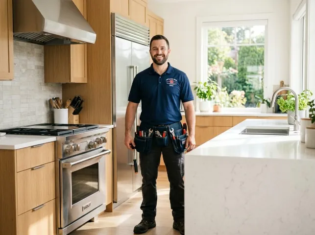 Appliance Repair Hero technician in a Astoria, NY kitchen after an appliance repair